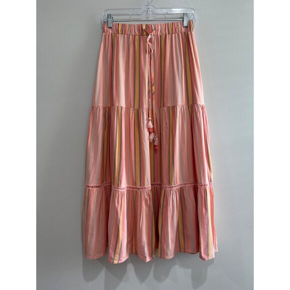 Matilda Jane Apricot Tree Tiered Maxi Skirt Womens S Peach Striped - Picture 1 of 6